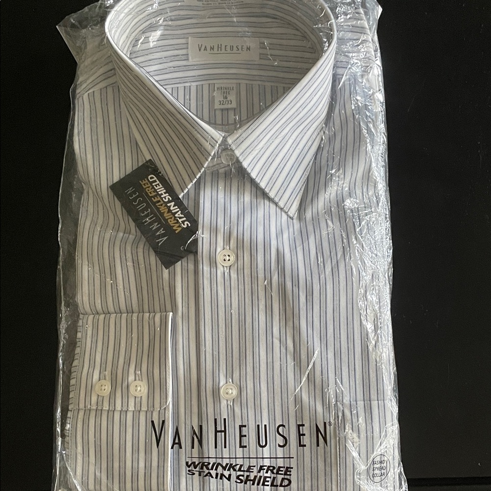Van Heusen Men's White and Black Striped Dress Shirt